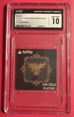 CGC 10 Zapdos 24K Gold Plating Sticker - Pokemon Candy Stickers (2023) Korean - Image 1