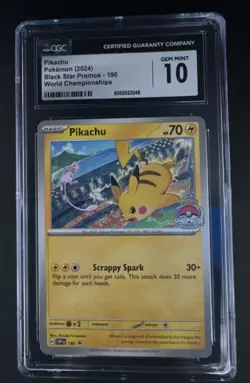 💎 MINT 10 CGC 2024 POKEMON PIKACHU BLACK STAR PROMO WORLD CHAMPIONSHIPS #190 - Image 1