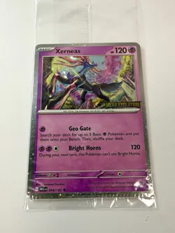 Xerneas 064/132 Mega Evolutions US Stamped Holofoil Trading Card New & Sealed - Image 1