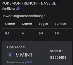 🔥1999 POKEMON CARD FRENCH BASE SET 1. EDITION TORTANK HOLO RARE MT 9 BGS🔥 - Image 2