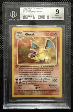 🔥 1999 POKEMON CARD GERMAN BASE SET 1. EDITION GLURAK HOLO RARE NM 9 BECKETT 🔥 - Image 1
