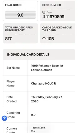 🔥 1999 POKEMON CARD GERMAN BASE SET 1. EDITION GLURAK HOLO RARE NM 9 BECKETT 🔥 - Image 3