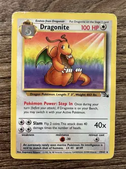 Pokemon TCG Dragonite 19/62 Fossil Non-Holo Rare Card WOTC MP - Image 2