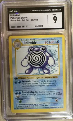 Poliwhirl, 1st Edition Base Set, 38/102, Pokemon, WOTC 1999, (PSA 9) - Image 1