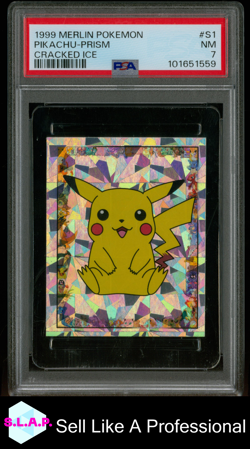 PIKACHU-PRISM CRACKED ICE MERLIN POKEMON 1999 S1 PSA 7 - Image 1
