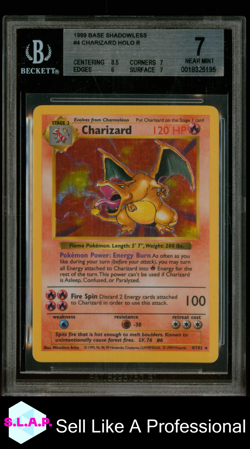 CHARIZARD POKEMON/WIZARDS/COAST 4/102 1999 BASE SHADOWLESS EN BGS 7 (NEAR MINT) - Image 1