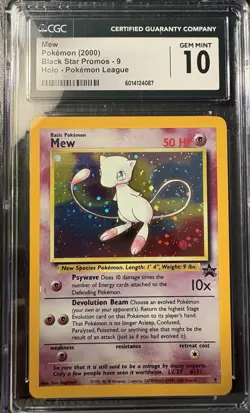 2000 Pokemon Black Star Promo Mew Pokemon League Holo #9 CGC 10 - Image 1