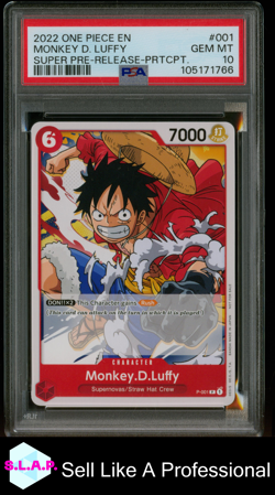 MONKEY D. LUFFY SUPER PRE-RELEASE-PRTCPT. ONE PIECE PROMOS 2022 001 PSA 10 - Image 1