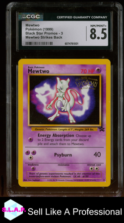 MEWTWO POKEMON 3 1999 BLACK STAR PROMOS NON HOLO ENGLISH CGC 8.5 - Image 1