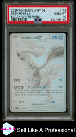 RESHIRAM EX BLACK WHITE RARE POKEMON GERMAN WHT DE-WHITE FLARE 2025 173 PSA 10 - Image 1