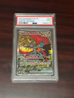 Pokemon Bahasa Indonesia Language PSA 9 Roaring Moon ex SIR SAR SV8a 218/187 - Image 1