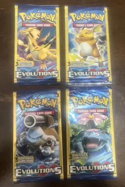 2016 POKEMON XY EVOLUTIONS 3 Card Mini Booster Packs Complete Pack Art Set All 4 - Image 1