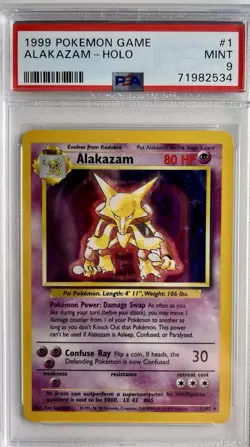 1999 Pokemon Base Set Alakazam Holo Rare Card 1/102 PSA 9 Mint - Image 1