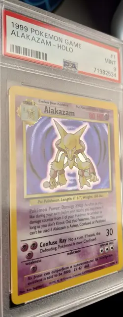 1999 Pokemon Base Set Alakazam Holo Rare Card 1/102 PSA 9 Mint - Image 3
