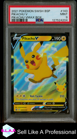 PIKACHU V PIKACHU VMAX BOX POKEMON SWSH BLACK STAR PROMO 2021 143 PSA 9 - Image 1