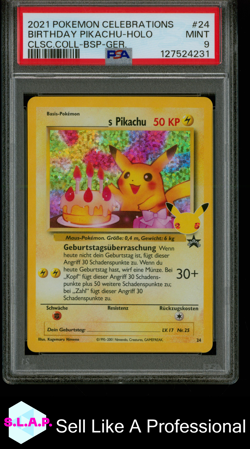 BIRTHDAY PIKACHU-HOLO CLSC.COLL-BSP-GER. POKEMON CELEB CLSC. COLL. 2021 24 PSA 9 - Image 1