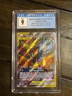CGC 9 Moltres Zapdos Articuno GX SM210 Black Star Promo Pokemon Card - Image 1