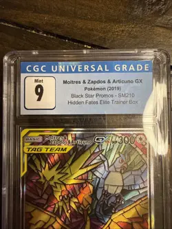 CGC 9 Moltres Zapdos Articuno GX SM210 Black Star Promo Pokemon Card - Image 3