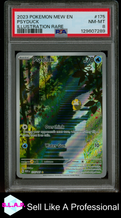 PSYDUCK ILLUSTRATION RARE POKEMON MEW EN-151 2023 175 PSA 8 - Image 1