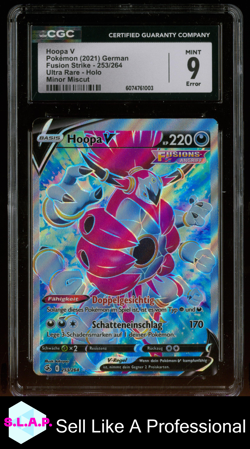 HOOPA V POKEMON 253 2021 FUSION STRIKE HOLO - MISCUT GERMAN CGC 9 ERROR - Image 1