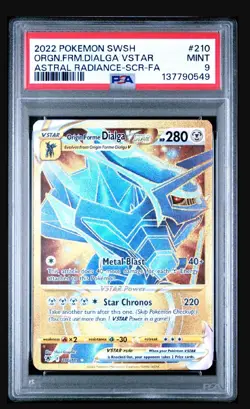 2022 Pokemon Origin Forme Dialga VSTAR #210 PSA 9 Astral Radiance Full Art Gold - Image 1