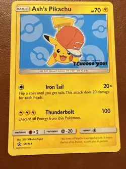 Ash's Pikachu Black Star Promo 2017 Pokemon TCG Card SM114 Sun Moon Rare Card NM - Image 1