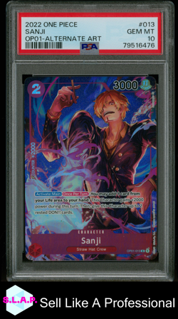 SANJI ALTERNATE ART ONE PIECE OP01-ROMANCE DAWN 2022 013 PSA 10 - Image 1