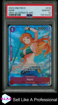 NAMI ALTERNATE ART ONE PIECE OP01-ROMANCE DAWN 2022 016 PSA 10 - Image 1