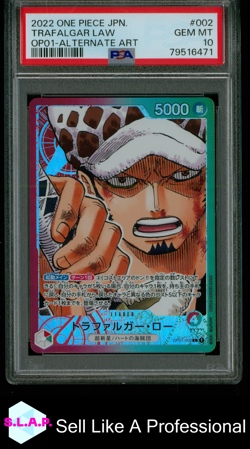 TRAFALGAR LAW ALTERNATE ART ONE PIECE JAPANESE OP01-ROMANCE DAWN 2022 002 PSA 10 - Image 1