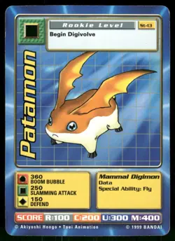 1999 Bandai Digimon Trading Card Patamon St-13 Rookie Level - Image 1