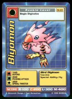 Biyomon ST-03 Digimon Card Bandai Vintage 1999 Rookie Level - Image 1