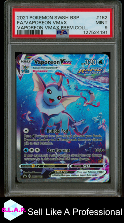 FA/VAPOREON VMAX VAPOREON PREM.COLL. POKEMON SWSH BLCK STR PRM 2021 182 PSA 9 - Image 1
