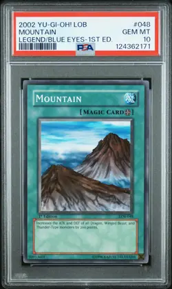 2002 YU-GI-OH! LOB-LEGEND OF BLUE EYES WHITE DRAGON 1ST ED #048 MOUNTAIN PSA 10 - Image 1
