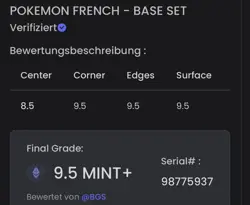 🔥1999 POKEMON CARD FRENCH BASE SET 1. EDITION TARTARD HOLO RARE MT+ 9.5 BGS🔥 - Image 2