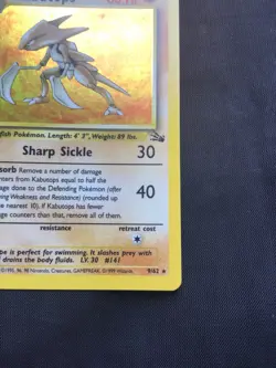 Pokemon Cards: Fossil Rare Holo: Kabutops 9/62 - Image 5