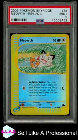 MEOWTH-REV.FOIL POKEMON SKYRIDGE 2003 78 PSA 9 - Image 1