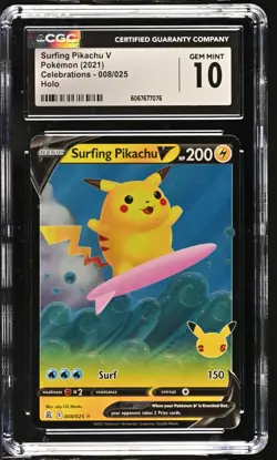 SURFING PIKACHU V Celebrations Holo #008 CGC 10 Pokemon [Nostalgium] - Image 1