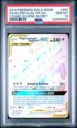 Pokemon Mega Lopunny & Jigglypuff GX 261/236 Secret Rare Cosmic Eclipse PSA 10 - Image 1