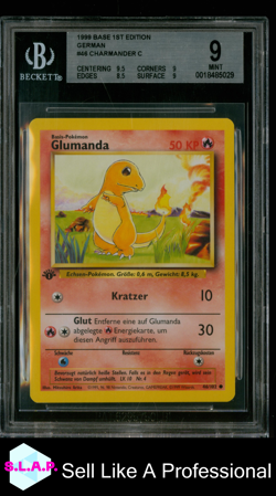CHARMANDER C 1999 POKEMON BASE 1ST EDITION GERMAN 46 BGS 9.0 - Image 1