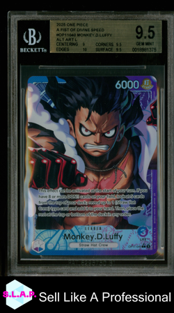 MONKEY.D.LUFFY ALT ART L 2025 ONE PIECE A FIST OF DIVINE SPEED OP11040 BGS 9.5 - Image 1