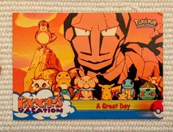 A Great Day #58 Pikachu's Vacation Topps Pokemon The First Movie Card Blue LP+ - Image 1