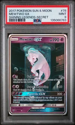 2017 POKEMON SUN & MOON SHINING LEGENDS SECRET #78 MEWTWO GX PSA 9 - Image 1