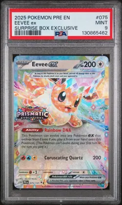 2025 POKEMON PRE EN-PRISMATIC EVOLUTIONS SURPRISE BOX EXCLUSIVE EEVEE EX PSA 9 - Image 1