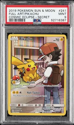 2019 POKEMON SUN & MOON COSMIC ECLIPSE SECRET #241 FULL ART/PIKACHU PSA 9 - Image 1