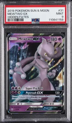 2019 POKEMON SUN & MOON HIDDEN FATES #31 MEWTWO GX PSA 9 - Image 1