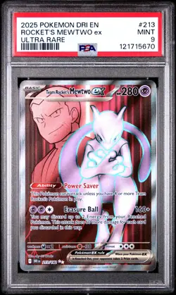 2025 POKEMON DRI EN-DESTINED RIVALS ULTRA RARE TEAM ROCKET'S MEWTWO EX PSA 9 - Image 1