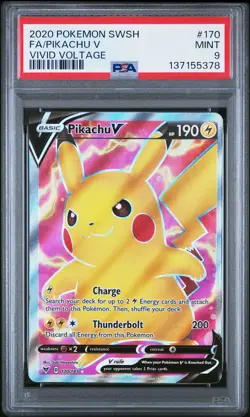 2020 POKEMON SWORD & SHIELD VIVID VOLTAGE #170 FULL ART/PIKACHU V PSA 9 - Image 1