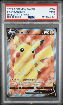 2022 POKEMON SWORD & SHIELD BRILLIANT STARS #157 FULL ART/PIKACHU V PSA 9 - Image 1