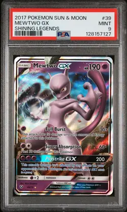 2017 POKEMON SUN & MOON SHINING LEGENDS #39 MEWTWO GX PSA 9 - Image 1