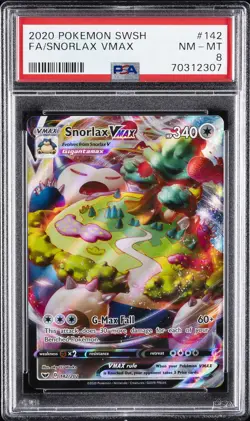 2020 POKEMON SWORD & SHIELD #142 FULL ART/SNORLAX VMAX PSA 8 - Image 1